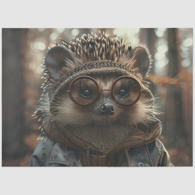 Decoupage Whimsical Porcupine With Glasses  Tissue Paper (Front)