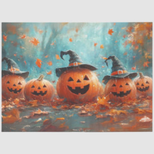 Decoupage Whimsical Pumpkin Jack-o-Lantern Family Tissue Paper