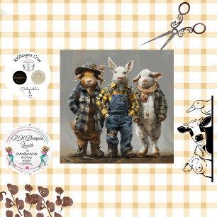 Decoupage Whimsical Rabbit, Goat, Sheep Farmers  Tissue Paper