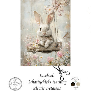 Decoupage Whimsical Rabbit Swinging Cottage Charm  Tissue Paper