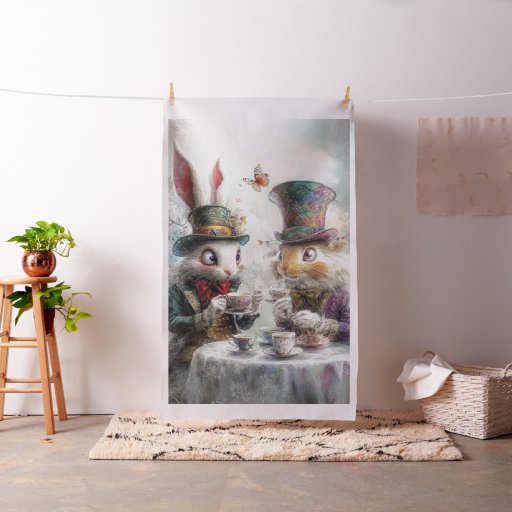 Decoupage Whimsical Rabbits in Alice Wonderland Fabric