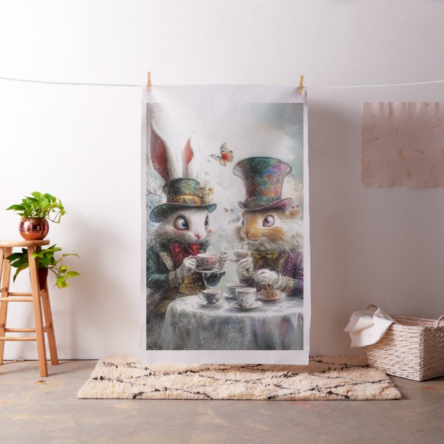 Decoupage Whimsical Rabbits in Alice Wonderland Fabric (In Situ)