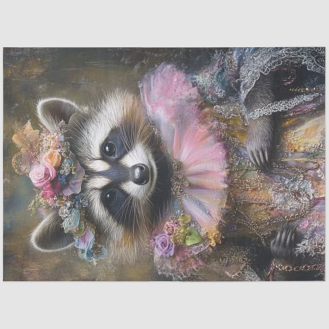 Decoupage Whimsical Raccoon Ruffled Coloar Tissue Paper (Front)