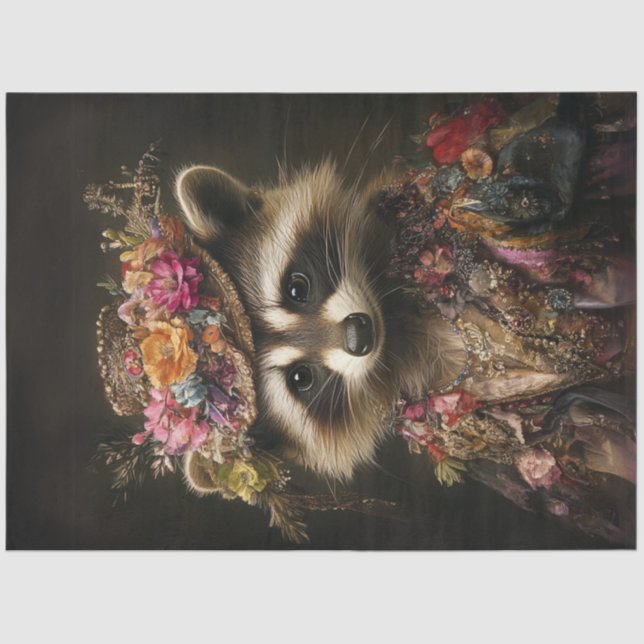 Decoupage Whimsical Raccoon Victorian Dressed  Tissue Paper (Front)