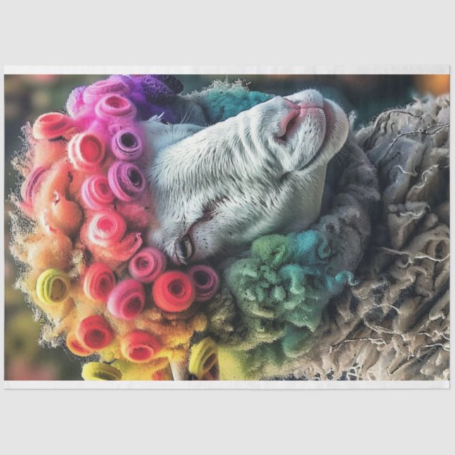 Decoupage Whimsical Ram Rainbow Colored Tissue Paper (Front)