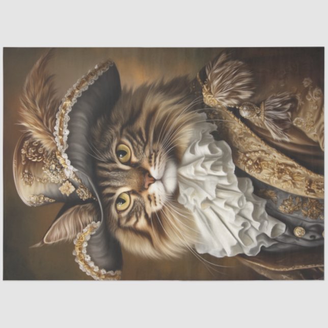 Decoupage Whimsical Royal Cat French Attire  Tissue Paper (Front)