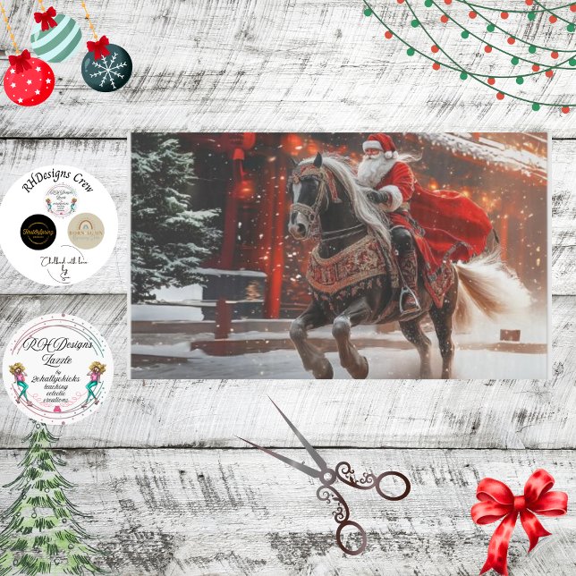 Decoupage Whimsical Santa on a Stallion Midnight Tissue Paper (Creator Uploaded)
