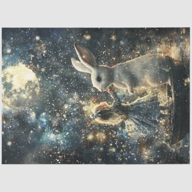 Decoupage Whimsical Scene Alice & Rabbit  Tissue Paper (Front)