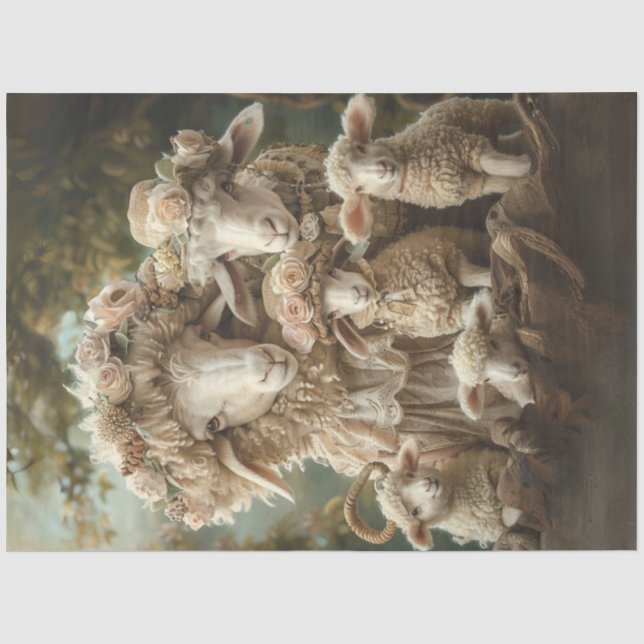 Decoupage Whimsical Sheep Family on the Farm Tissue Paper (Front)