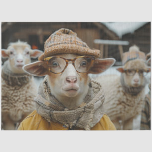 Decoupage Whimsical Sheep Winter Clothes & Glasses Tissue Paper