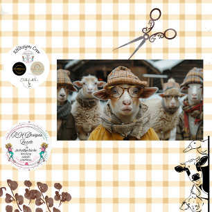 Decoupage Whimsical Sheep Winter Clothes & Glasses Tissue Paper