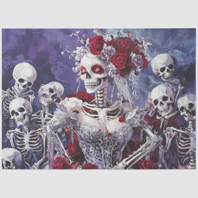 Decoupage Whimsical Skeleton Dancing Silver Dress Tissue Paper (Front)
