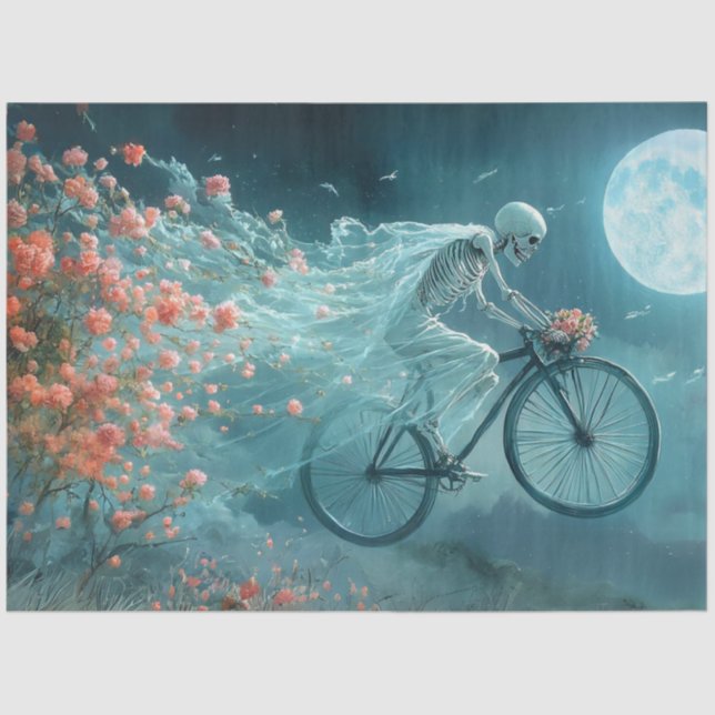 Decoupage Whimsical Skeleton Wedding Bicycle Ride Tissue Paper (Front)