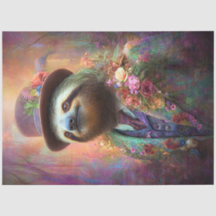 Decoupage Whimsical Sloth Floral Lapel  Tissue Paper
