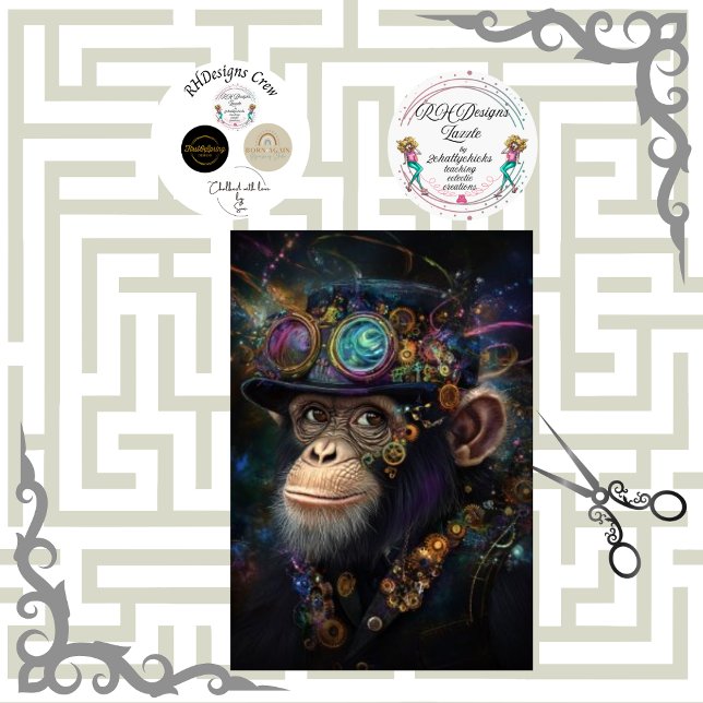 Decoupage Whimsical Steampunk Monkey Vibrant Color Tissue Paper (Creator Uploaded)
