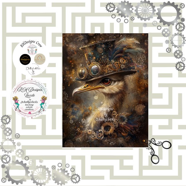 Decoupage Whimsical Steampunk Ostrich Top Hat Tissue Paper (Creator Uploaded)