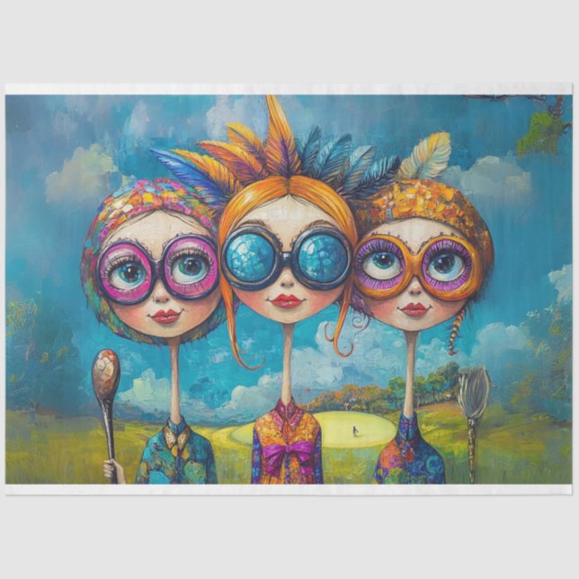 Decoupage Whimsical Swinging Sisters Golfing  1 Tissue Paper (Front)