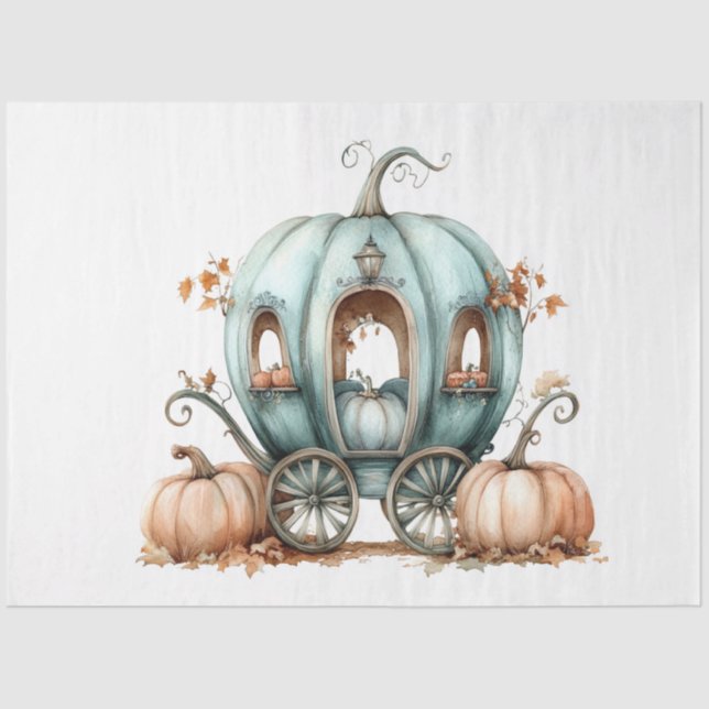 Decoupage Whimsical Teal Pumpkin Carriage  Tissue Paper (Front)