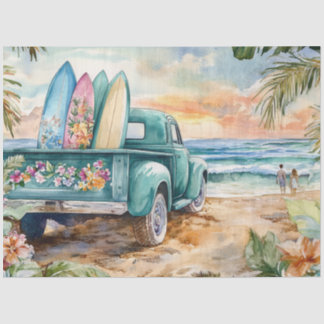 Decoupage Whimsical Truck Surfboard Beach Setting  Tissue Paper