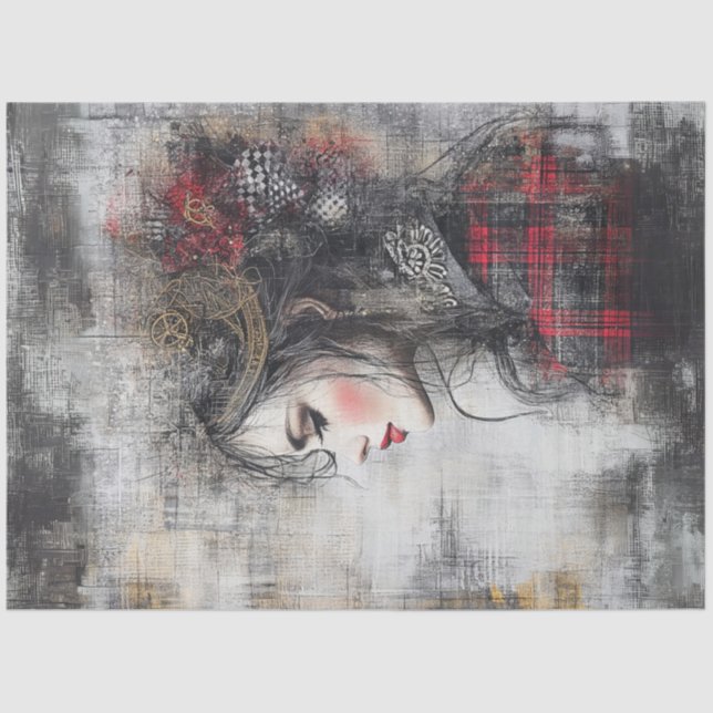 Decoupage Whimsical Valentine Portrait of Lady  Tissue Paper (Front)