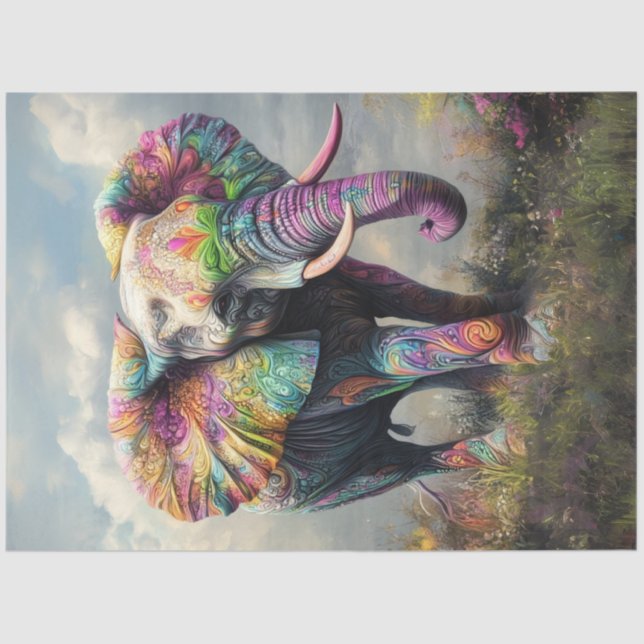 Decoupage Whimsical Vibrant African Elephant Tissue Paper (Front)