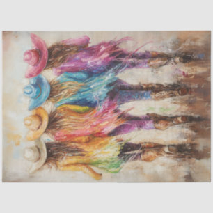 Decoupage Whimsical Vibrant Colored Cowgirls  Tissue Paper