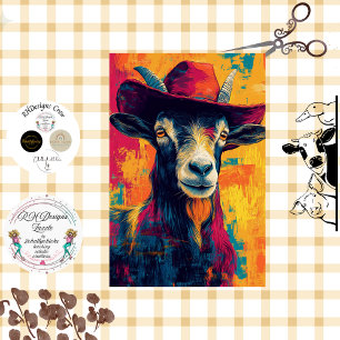 Decoupage Whimsical Vibrant Goat Cowboy Hat Tissue Paper