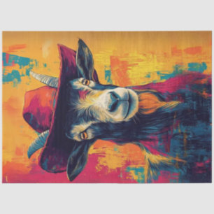 Decoupage Whimsical Vibrant Goat Cowboy Hat Tissue Paper