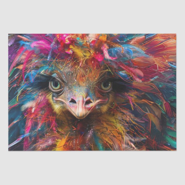 Decoupage Whimsical Vibrant Wackadoodle Ostrich    Tissue Paper (Front)