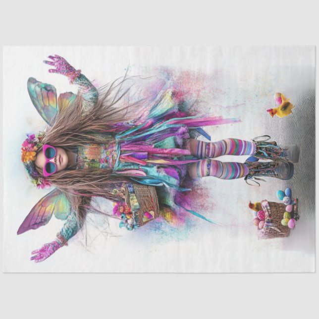 Decoupage Whimsical Vibrantly Dressed Easter Girl  Tissue Paper (Front)