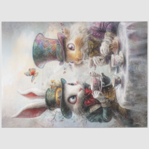 Decoupage Whimsical Victorian Rabbits Tea Party Tissue Paper