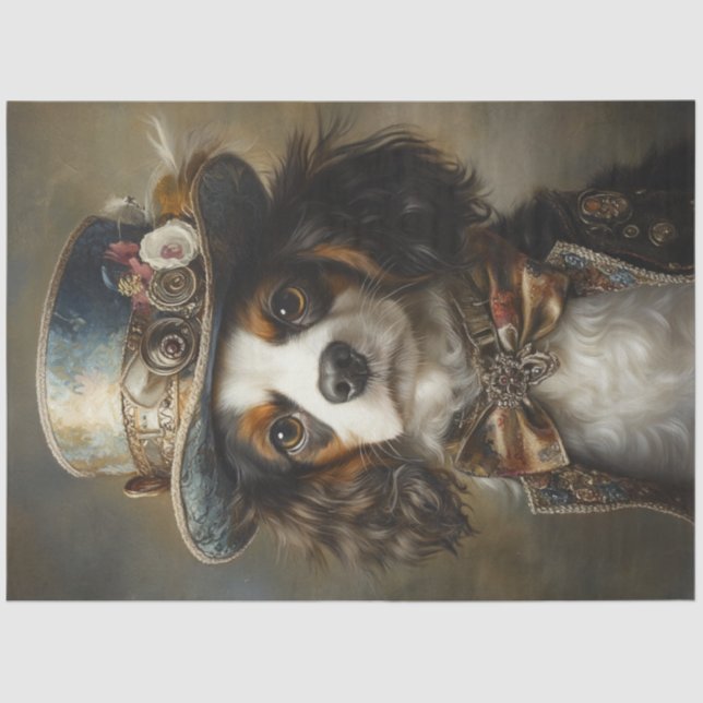 Decoupage Whimsical Vintage Dressed Spaniel & Hat Tissue Paper (Front)