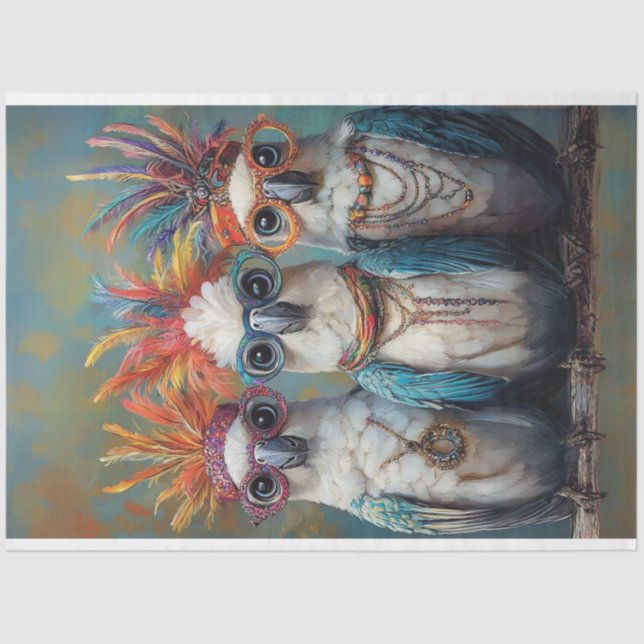 Decoupage Whimsical Wacky Vibrant Cockatoos Birds  Tissue Paper (Front)