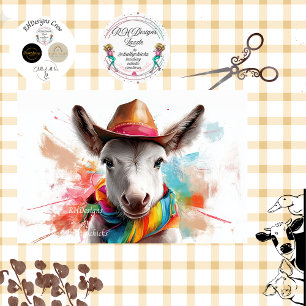 Decoupage Whimsical Western Donkey Vibrant Colors Tissue Paper
