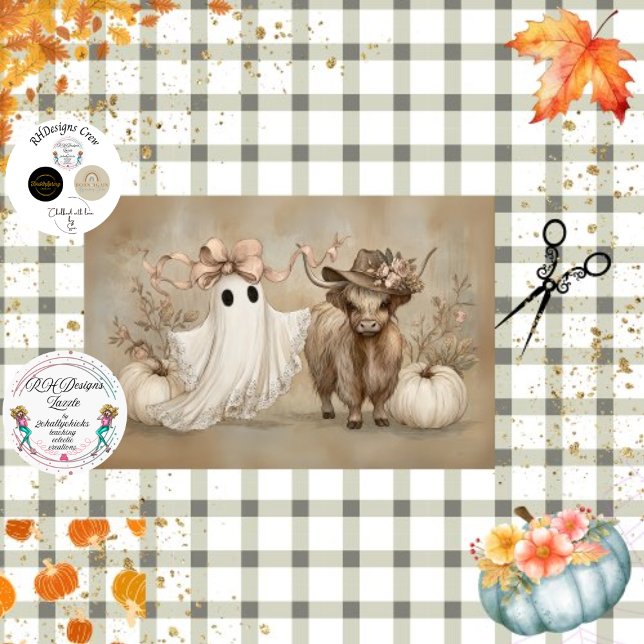 Decoupage Whimsical White Ghost & Highland Cow   Tissue Paper (Creator Uploaded)