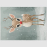 Decoupage Whimsical Winter Rudolph Christmas  Tissue Paper<br><div class="desc">red-nosed reindeer, Rudolph, Christmas, holiday, festive, animation, cute, whimsical, winter, forest, snow, antlers, cartoon, deer, illustration, magical, seasonal, beloved character. The image features an animated depiction of a red-nosed reindeer, reminiscent of Rudolph. The reindeer has large, expressive eyes, small antlers, and a charming, whimsical appearance. It stands in a snowy...</div>