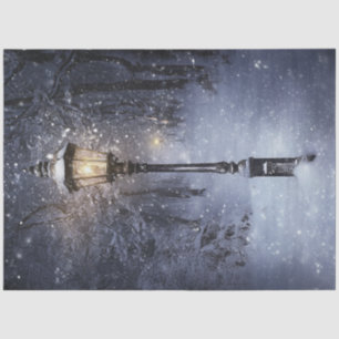 Decoupage Whimsical Winter Scene Street Lamp Tissue Paper