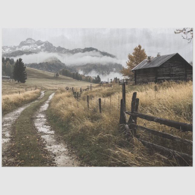 Decoupage Whispering Woods Cabin Mountains Tissue Paper (Front)