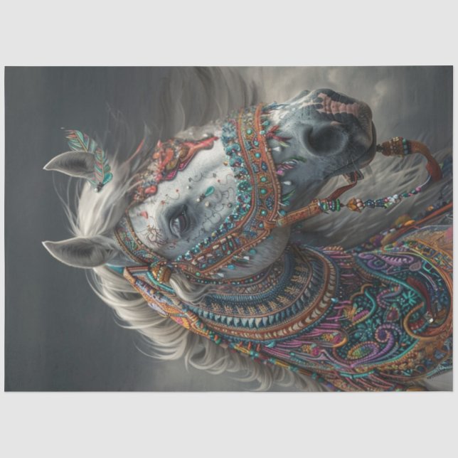 Decoupage White Ceremonial American Indian Horse Tissue Paper (Front)
