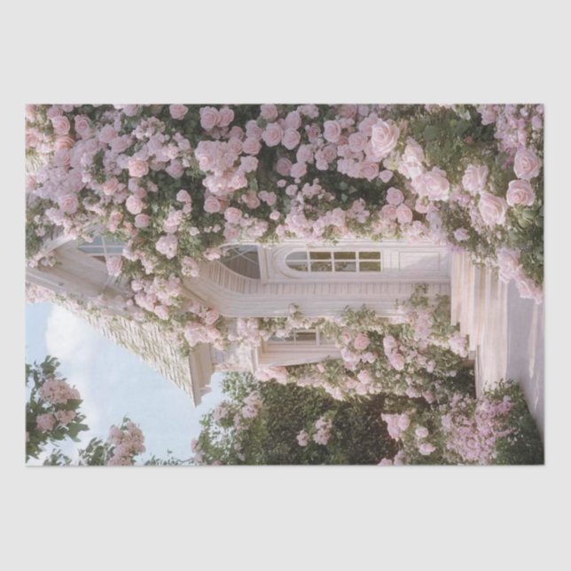 Decoupage White Cottage Pink Climbing Roses  Tissue Paper (Front)