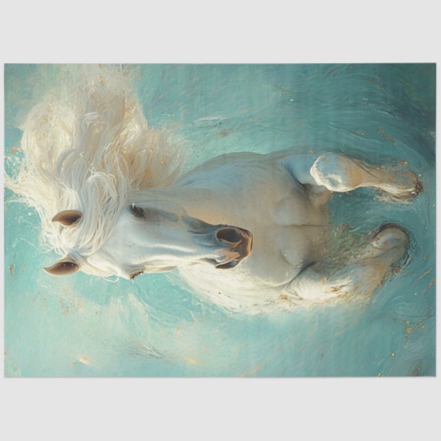 Decoupage White Horse Majestic Ocean Scene Tissue Paper (Front)