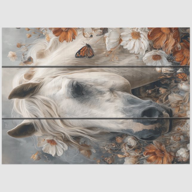 Decoupage White Horse Plank Wall Whispers Meadow Tissue Paper (Front)