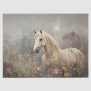 Decoupage White Horse Wildflower Field Tissue Paper