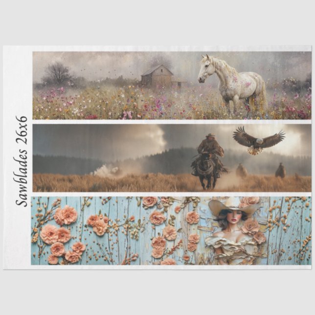 Decoupage White Horse Wildflower Woman Portrait  Tissue Paper (Front)