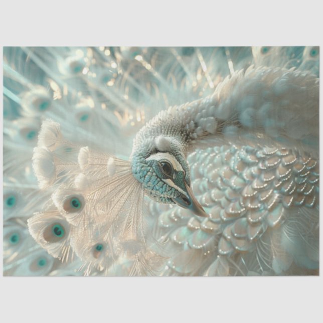 Decoupage White Peacock Frosted Elegance  Tissue Paper (Front)