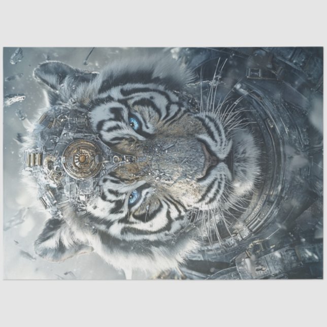 Decoupage White Tiger Guardian of Harmony Artemis Tissue Paper (Front)