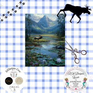 Decoupage Winter Scene Elk Hunting Tissue Paper