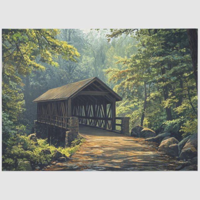 Decoupage Wooden Covered Bridge  Tissue Paper (Front)
