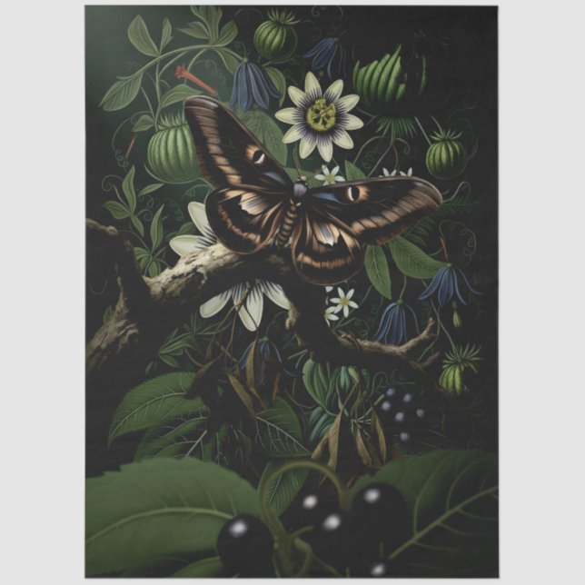 Decoupage Woodland Moth Illustration Tissue Paper (Front)
