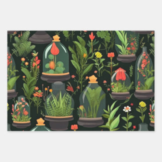 Decoupage Wrapping Paper Terrariums Set of 3